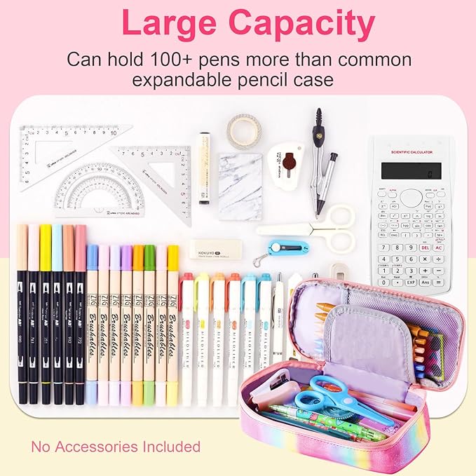 Glitter Rainbow Pencil Case for Girls, Large Capacity Pencil Pouch Pen Bag Organizer with 3 Compartments for Kids Student School Office Supplies, Cute Pencil Holder Pen Box (Glitter Rainbow)