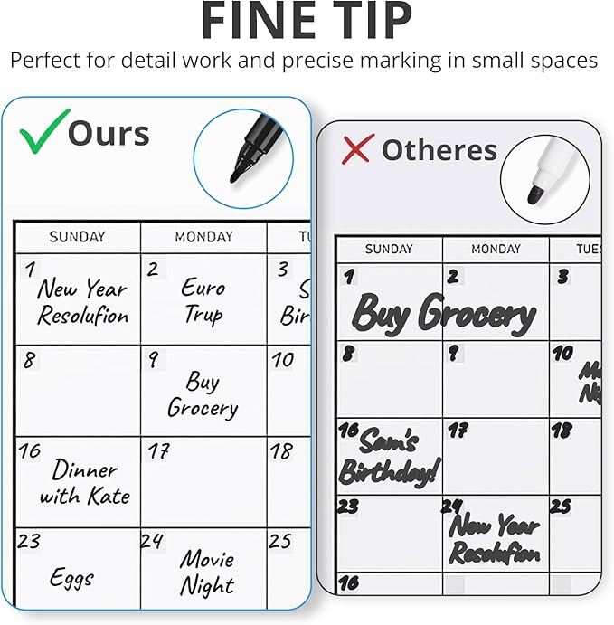 Magnetic Dry Erase Whiteboard Markers, 8 Count Black Fine Tip Thin Dry Erase Markers with Eraser for Home Office School Supplies-Black