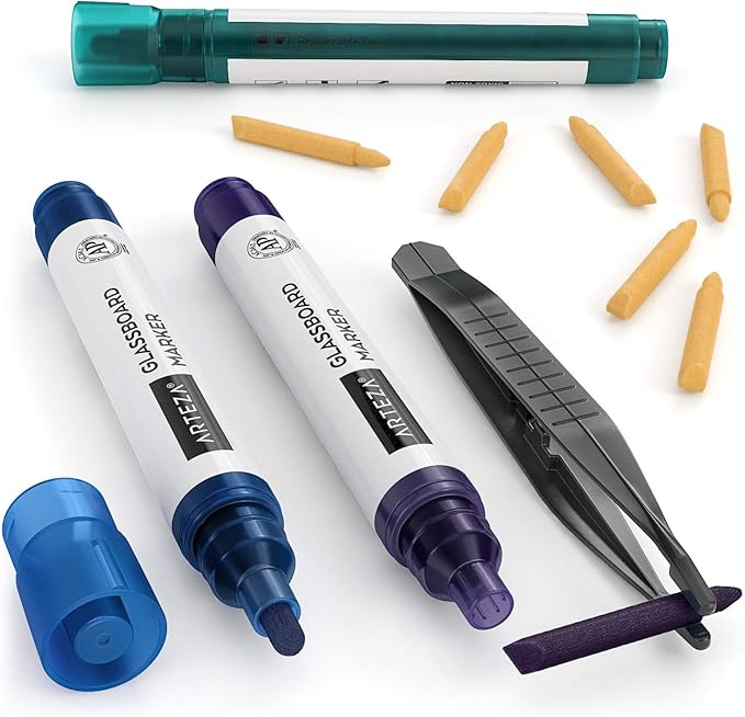 ARTEZA Glass Board Markers, 20 Pack Assorted Colors for Whiteboards, Mirrors, and Windows, Erasable Dry Erase Markers, Office and School Supplies