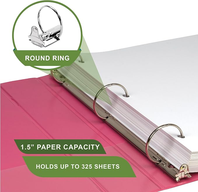 Samsill Plant-Based 1.5 Inch Durable Round Ring, Made in USA, View Binder, Eco-Friendly, USDA Certified Biobased, Single, Bright Pink