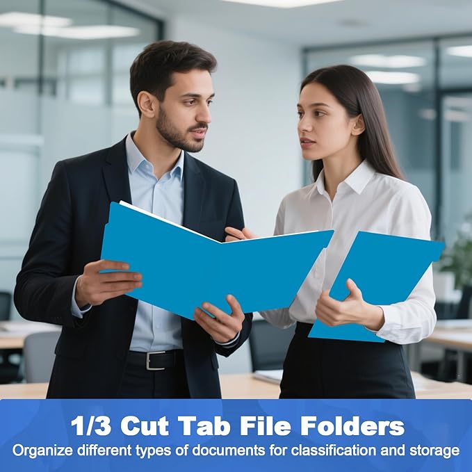 File Folder, HERKKA 120 Pack 1/3 Cut Tab File Folders, File Folders Great for Organizing and Filing, Letter Size, Blue