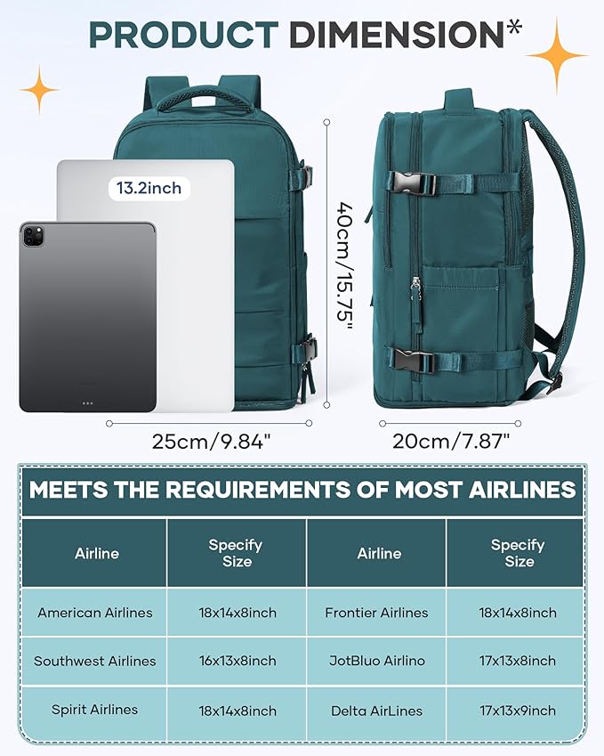 coofay Travel Backpack Carry on Flight Approved Mochila De Viaje Carry on Backpack for Airplanes Spirit Airlines Personal Item Bag 18x14x8 Inches Travel Bag Traveling Backpack for Women Men