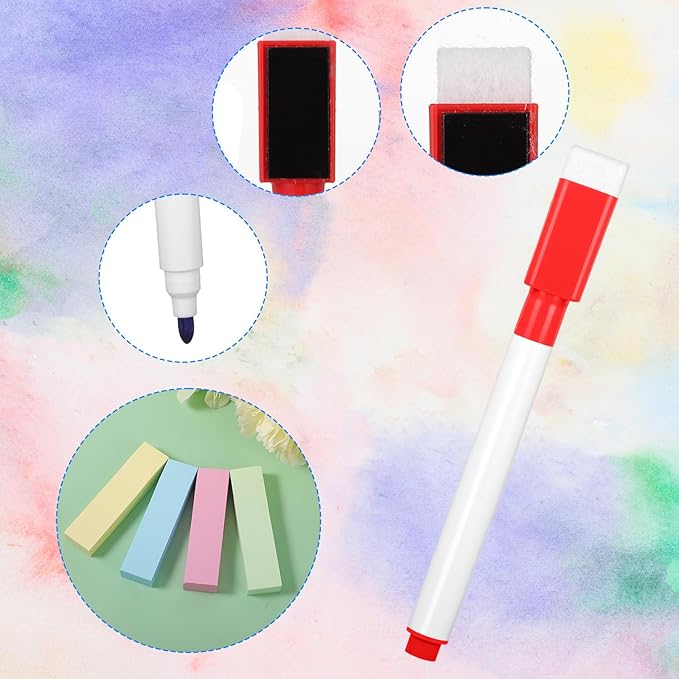 200PCS Dry Erase Markers with Eraser Cap, Fine Point Tip Whiteboard Markers Mini Erasable White Boards Pens with 4x100pcs Sticky Notes for Teachers Home Office Supplies (8 Colors)