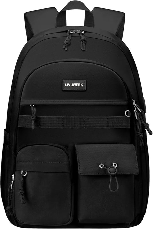 School Laptop Backpack for Girls Boys: Casual Middle High School Backpacks 15.6 Inch College Bookbag with USB Charging Port Waterproof Travel Back Pack Cute Work Book Bag for Teens Students Women Men