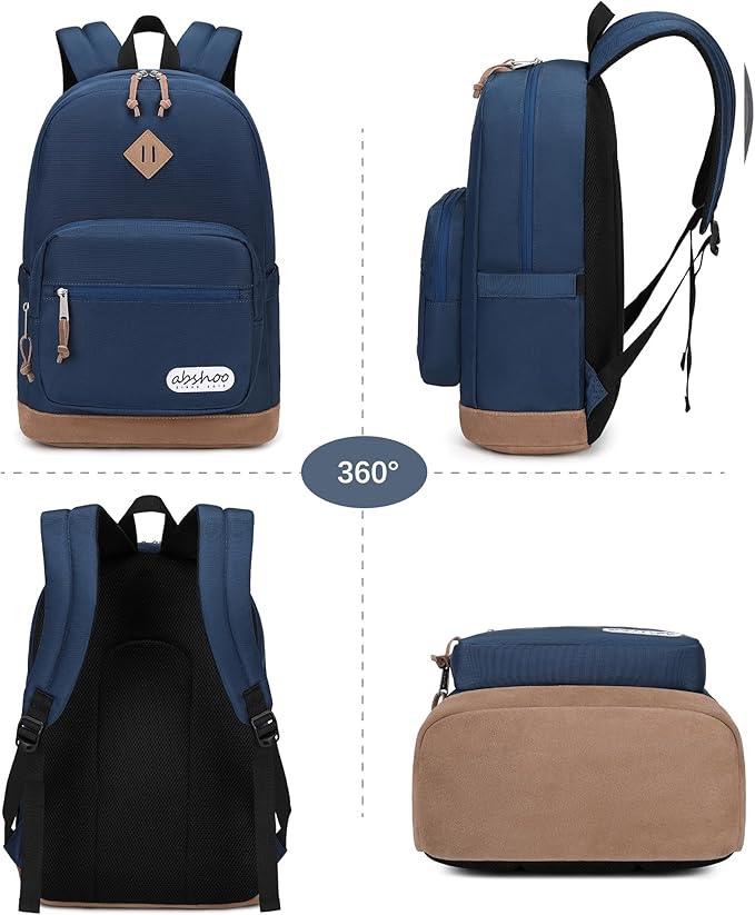 abshoo Classic Mens Backpack for School College Bookbag Middle High School Boys Bakcpacks for Teen Casual Daypack (Navy)