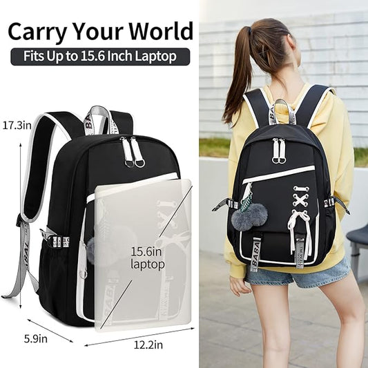 Teenage Girls Bookbag School Backpack Children Casual Daypack Schoolbag for Teens Black White