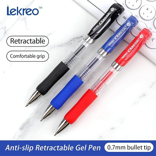 Classic Retractable Gel Roller Pens, 0.7mm Fine Point, Blue Ink (Blue Ink - 12 Packs)