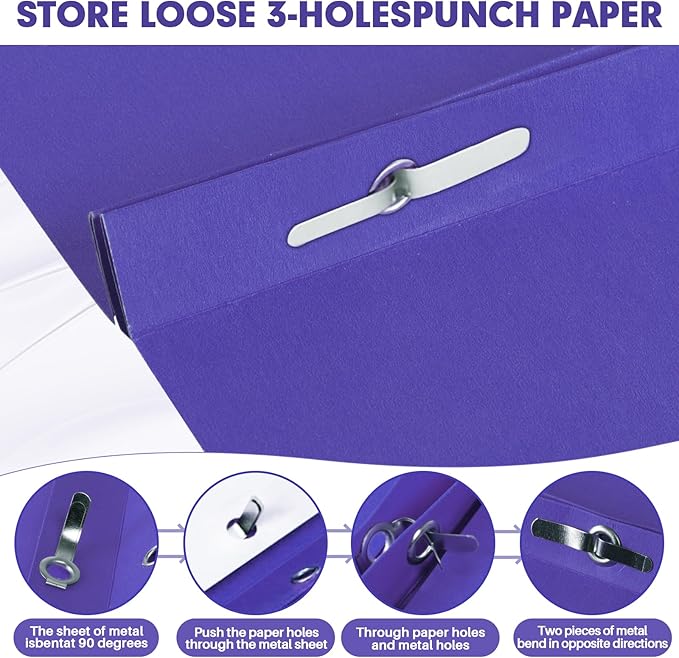 Two Pocket Folders, RAZCC 75 Pack Two Pocket Folders with Prongs, 3 Prong Folders Fit Letter Size Paper, Pocket File Folders for School Office Home Business, Purple