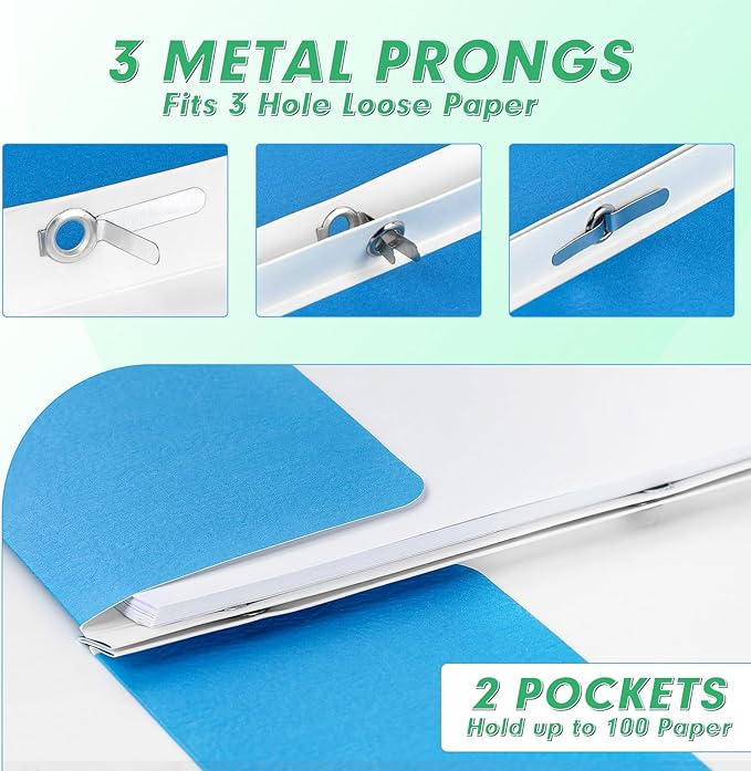 Two Pocket Folders, PANDRI 130 Pack Two Pocket Folders with Prongs, 2 Pocket 3 Prong Folders Designed for Office and Classroom, Letter Size, Assorted 5 Colors