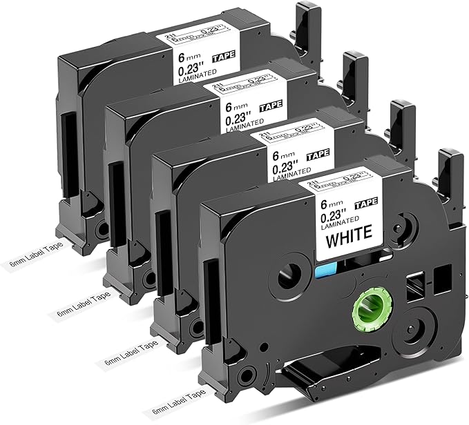 Wonfoucs PTouch 6mm 1/4" (0.23") Laminated TZ Tape Replace for Brother TZe-211 TZe211 TZ-211 TZ211 P Touch Label Tape Narrow Work with Brother Label Maker PTD220 PTH110 PTD210 PT-D202, 8m, 4-Pack