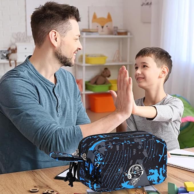 Bluboon Big Capacity Pencil Case Pouch Pen Case School Supplies Cute Pencil Box Bag for Teen Girls Boys Women Man (Graffiti Blue)