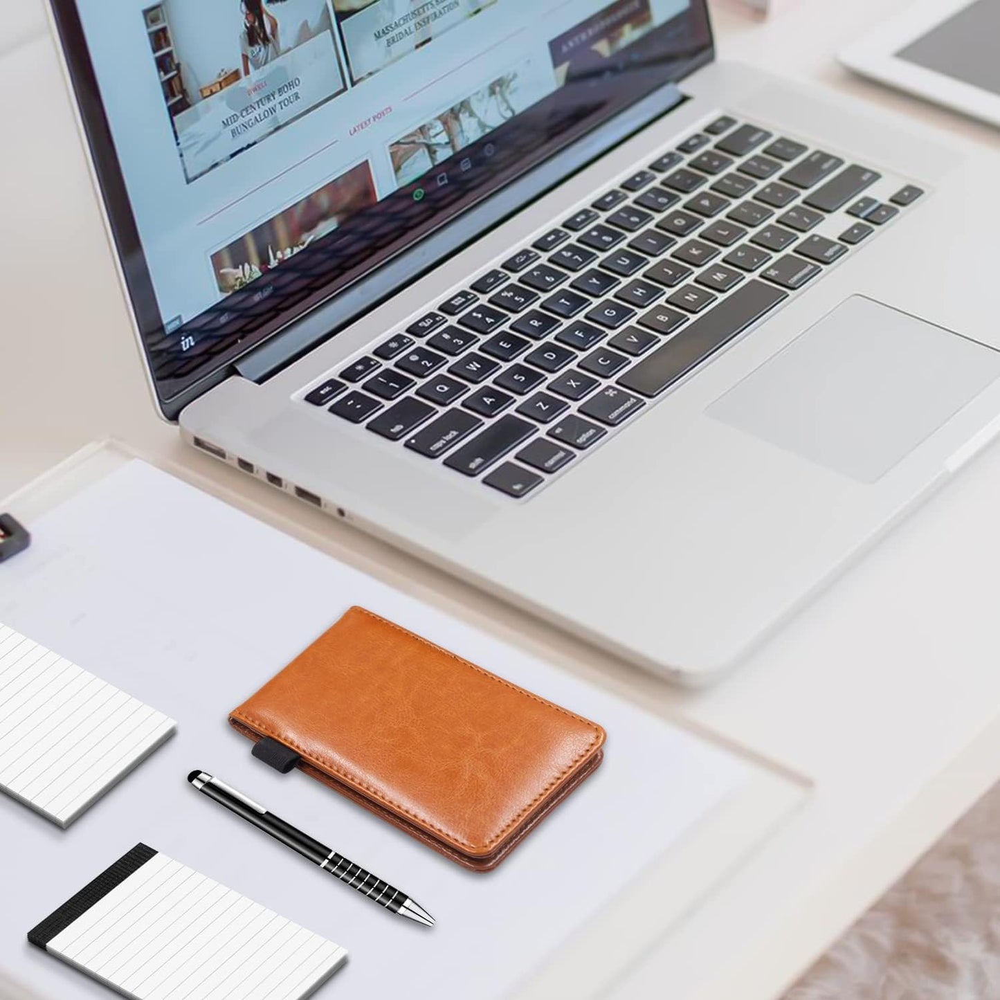 Xhwykzz 7 Pcs Small Pocket Notepad Holder Set, Pocket Notebook with pen for offices, schools, restaurants (Brown)