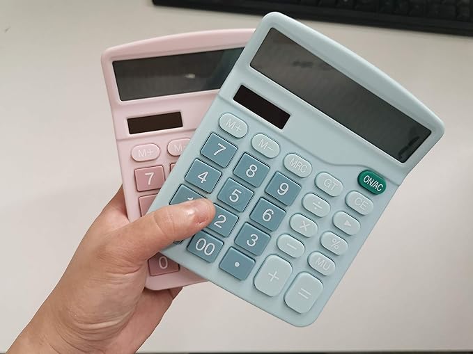 YOUHO Office Desk Calculator, 12-bit Solar Battery Dual Power Standard Function Electronic Calculator with Large LCD Display (1PACK，Blue)