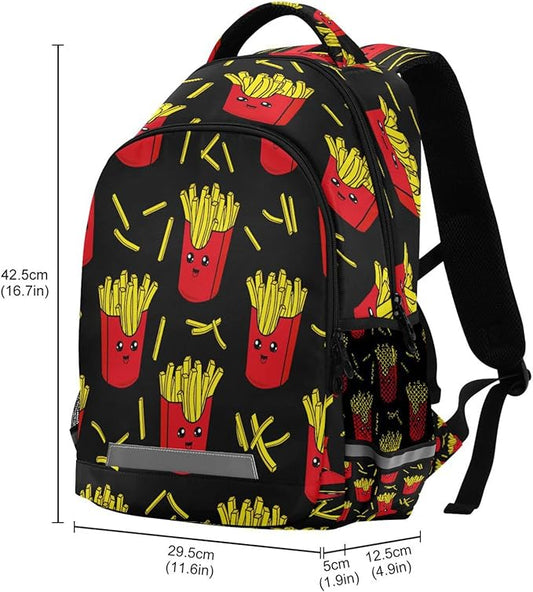 Colorful French Fries Backpack for Girls Kids Boys School Bookbags, Student Laptop Backpack Carrying Bag Casual Lightweight Travel Sports Day Packs