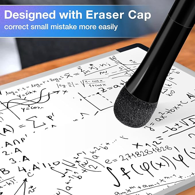 Magnetic Dry Erase Markers Fine Tip Black : 12 White Board Dry Erase Markers with Eraser Cap, Low Odor Erasable Fine Point Markers for Kids & Teachers, Home, Office and School Supplies