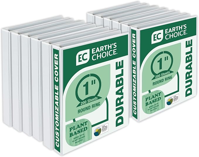 Samsill Earth's Choice 1 Inch Round Ring View Binder, Eco-Friendly and USDA Certified, White, Bulk Binder 12 Pack (MP128937)
