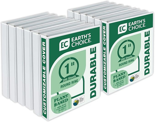 Samsill Earth's Choice 1 Inch Round Ring View Binder, Eco-Friendly and USDA Certified, White, Bulk Binder 12 Pack (MP128937)