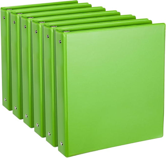 1-Inch 3 Ring Binder, Standard Round Ring Binder Fit Letter Size Paper, Presentation View Binders, 6-Pack, Green