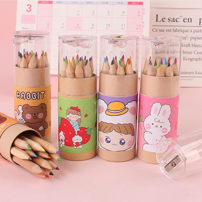 8 Packs Mini Colored Pencils with Sharpener in Tube Portable Drawing Art Cartoon Pencils for 3 Years and Up Kids Adults Writing Sketching Painting,12 Colors in Tube