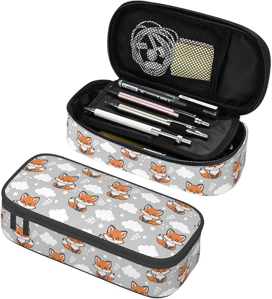 Cute Baby Fox Large Pencil Case With Zipper Compartments Stationery Pencil Bag For Kids Teens Students School Supplies