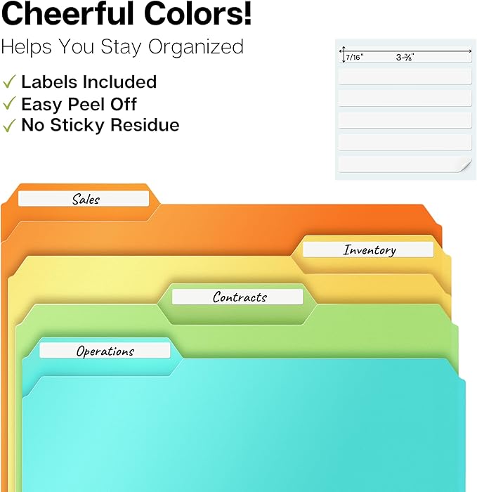 Dunwell Plastic Colored File Folders (6 Pack), 1/3 Tab File Folders for 8.5x11 Letter Size Documents, Assorted Pastel Colors, Acid-Free Poly for Long Term Storage, Includes Labels