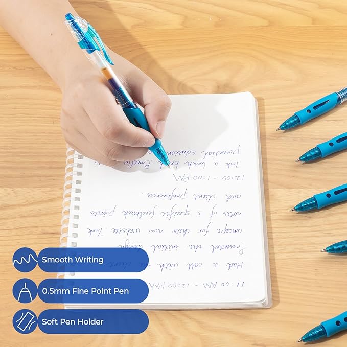 M&G 12Pcs Gel Pens, 0.5mm Blue Ink Gel Pens Fine Point, Quick Dry Gel Ink Pens Bulk Smooth Writing with Soft Anti-Slip Grip Retractable Design for Journaling Coloring Office Supplies School Women Men