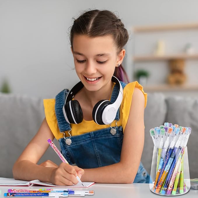 Kolewo4ever 48 Pieces HB Bible Verses Pencils Religious Pop Up Plastic Multipoint Pencil Multicolor Non Sharpening Stackable Pencils Religious Christian Pencil Sunday School Gifts