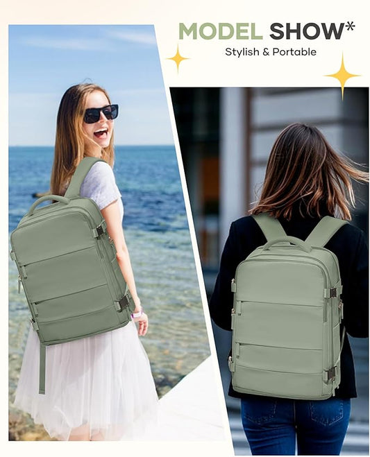 Large Travel Backpack For Women Men Airline Approved Carry On Backpack Flight Approved Waterproof Sports Luggage Backpack Casual Daypack Small Hiking Backpacks Grey Green