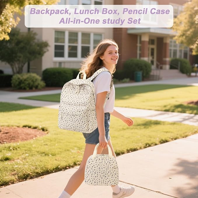 School Backpack for Teens Large Corduroy Bookbag Lightweight Girls Boys Casual High School College 17 inch Laptop Travel Bag (B-Purple flower)