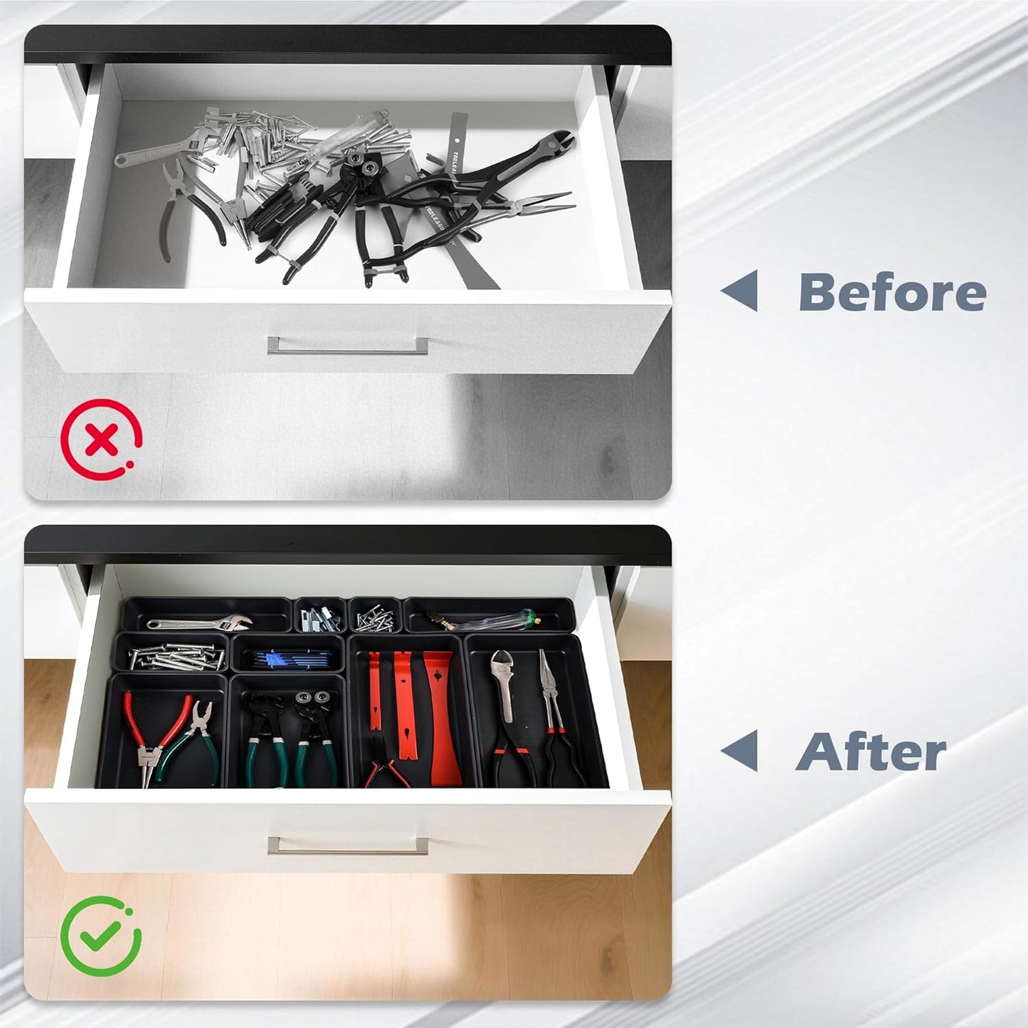 69PCS Large Plastic Interlocking Drawer Organizer, 5 Sizes Versatile Desk Drawer Organizer Trays, Drawer Dividers, Organization and Storage Bins for Tools,Office,Jewelries,Kitchen Utensils and Makeup