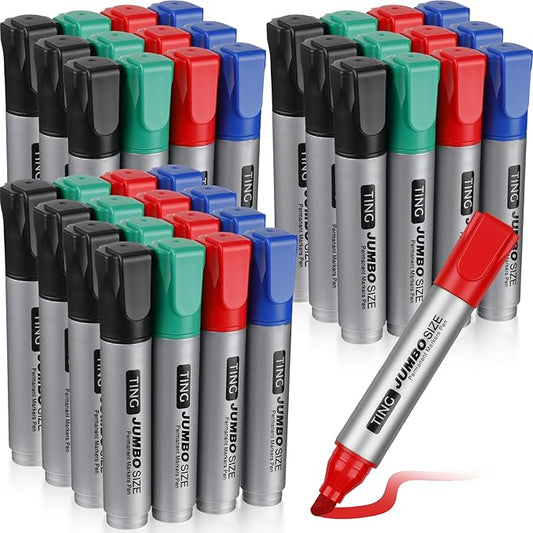 Cholemy 40 Pcs Jumbo Permanent Markers Bulk Large Chisel Tip Permanent Markers Quick Drying Pens for Office Teacher Supplies(Multicolor)