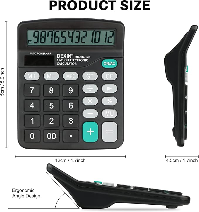Desk Calculator, Envysun 12-Digit LCD Display Office Calculator – Dual Power, Compact and Lightweight, Easy-to-Read Display, Durable for Business, School, and Home (Gray)