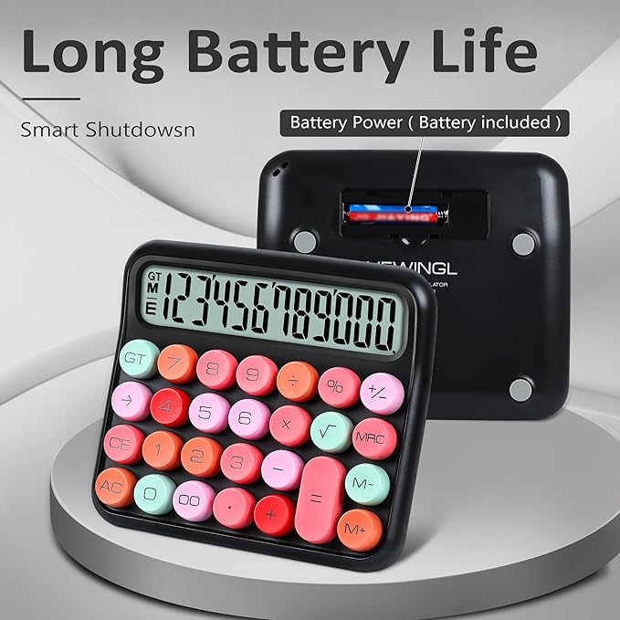 VEWINGL Mechanical Switch Calculator, 12 Digit Large LCD Display and Buttons, Great for Everyday Life and Basic Office Work, with Battery