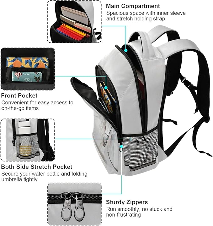 White Horse Backpack for Students Boys Girls School Bag Travel Daypack