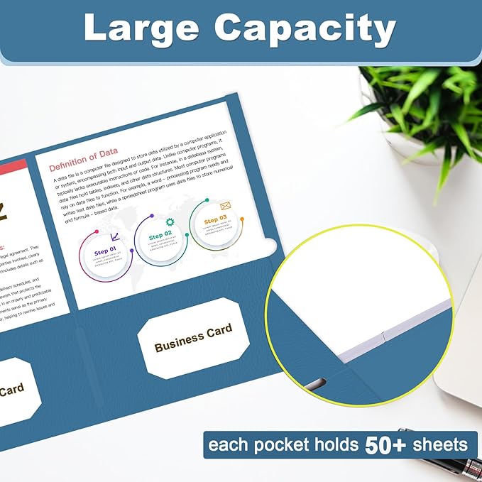 Folders with Pockets, LAYZZ 30 Pack Paper Pocket Folders, 2 Pocket Folders Fits Letter Size Paper, for School Office and Home (Blue)