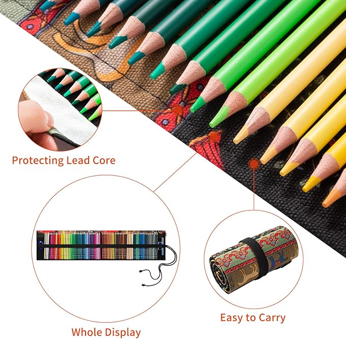 Premier Colored Pencils for Adults Coloring Book, Artist Color Pencil Set (72-Count), Handmade Canvas Pencil Wrap, Extra Accessories, Holiday Gift, Oil Based Colored Pencils