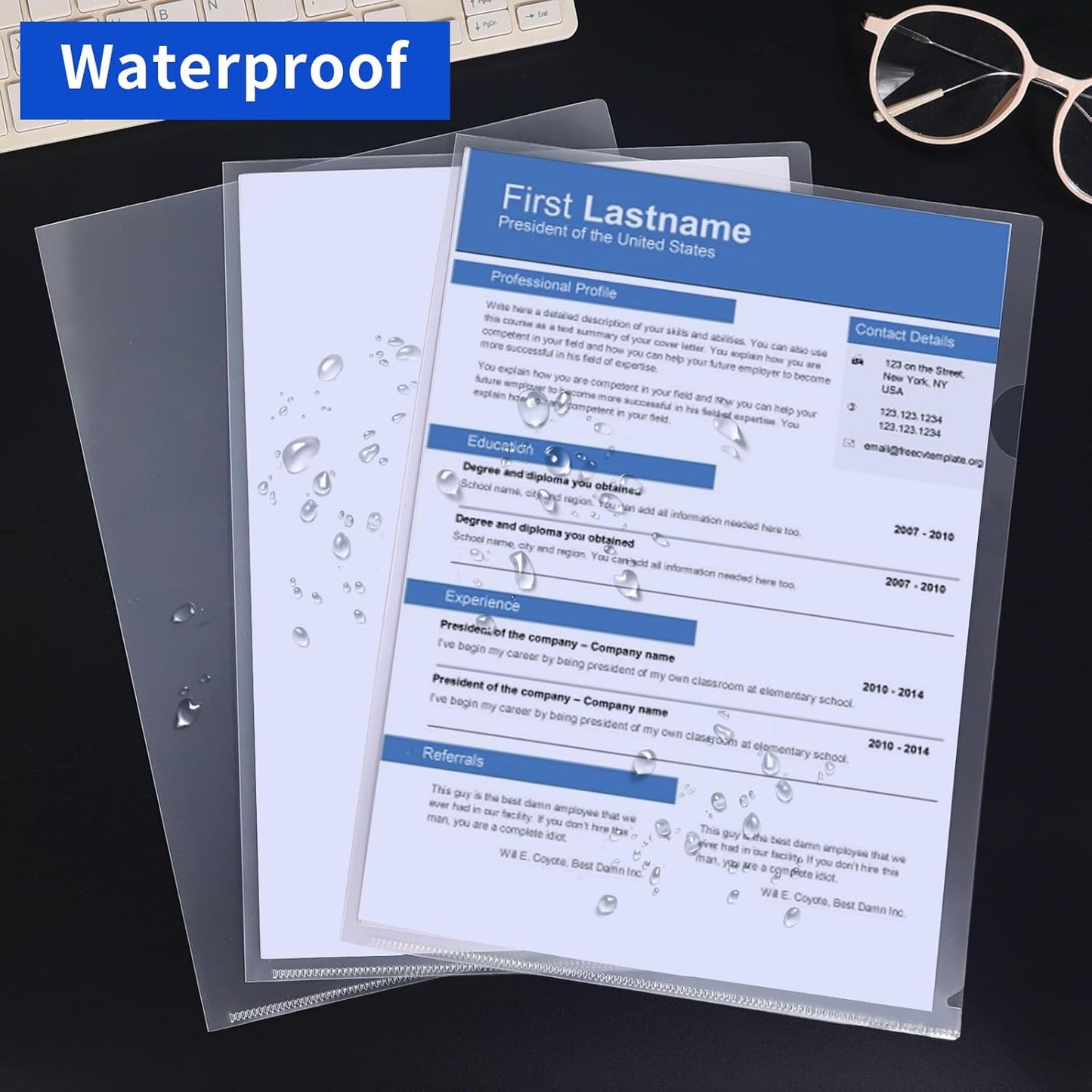 40PCS Plastic Clear Document Folders,L-Type Transparent Folder Project Pockets for A4/ Letter Size,18C (1.8mm) Thick