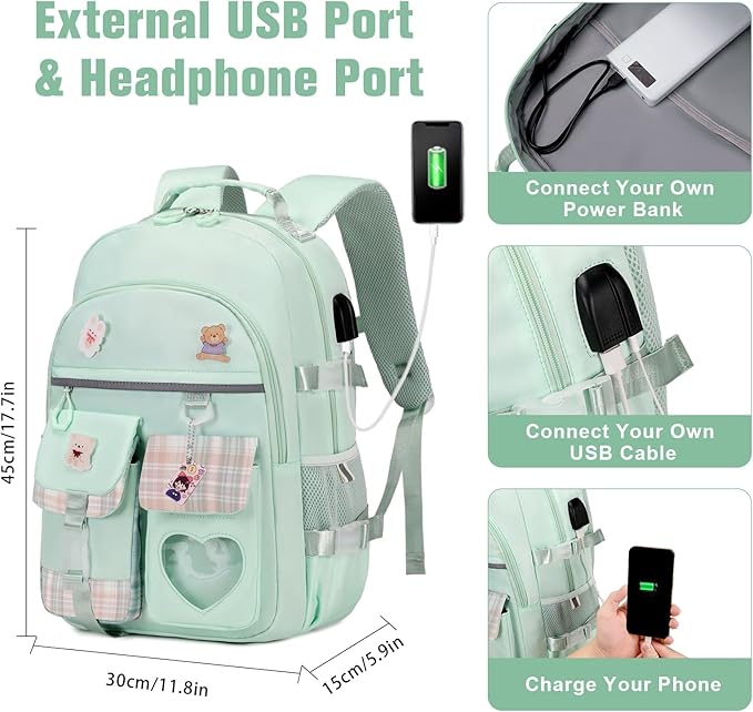 Backpack for Girls - Bookbag Backpacks Schoolbag for Girls Kids Teen Women Casual Travel Daypacks - School Bag Elementary Middle School College Cute Backpack with Lunch Box (Green)