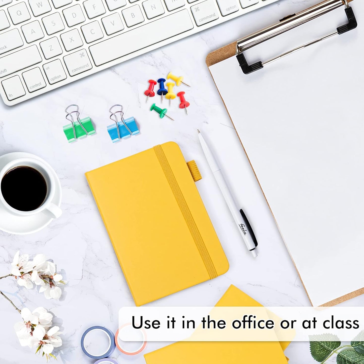 feela 3 Pack Pocket Notebook Journals with 3 Black Pens, A6 Mini Cute Small Journal Notebook Bulk Hardcover College Ruled Notepad with Pen Holder for Office School Supplies, 3.5”x 5.5”, Yellow