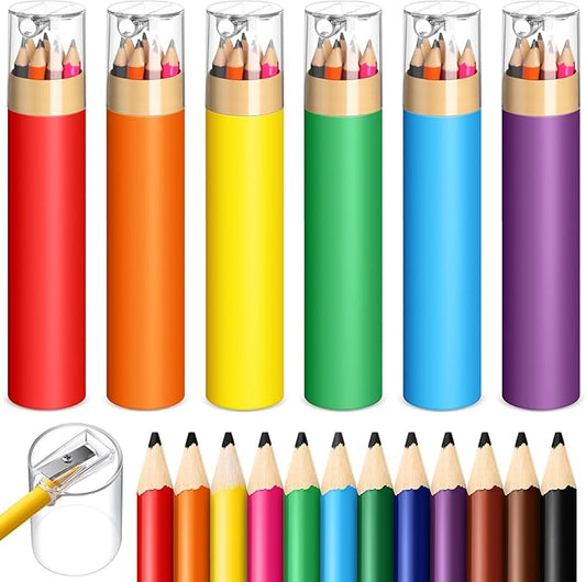 6 Pack 72pcs #2 HB Pencils Bulk in Tube with Sharpener Assorted Colors Wood-cased Pre-sharpened Pencils for Kids Student Back to School Supplies Classroom Prize Party Favor Gifts(6 Color)