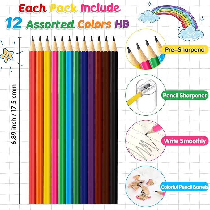 24 Pack 288pcs #2 HB Pencils Bulk in Tube with Sharpener Assorted Colors Wood-cased Pre-sharpened Pencils for Kids Student Back to School Supplies Classroom Prize Party Favor Gifts (Wooden)