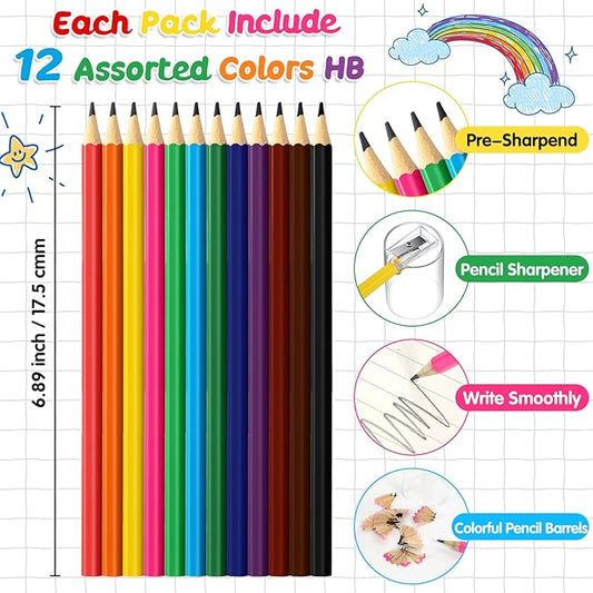 6 Pack 72pcs #2 HB Pencils Bulk in Tube with Sharpener Assorted Colors Wood-cased Pre-sharpened Pencils for Kids Student Back to School Supplies Classroom Prize Party Favor Gifts (Wooden)