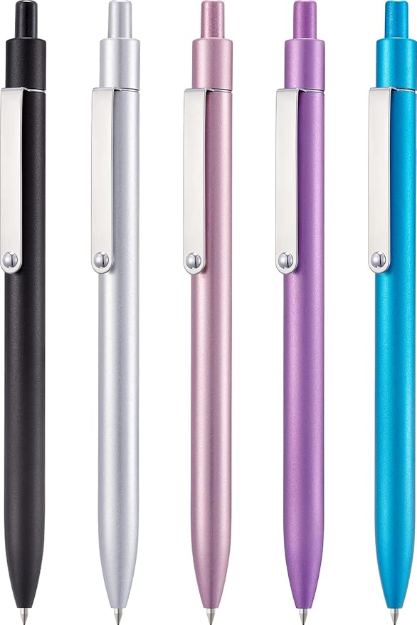 LINFANC 5 Pcs Gel Pens Ballpoint, Metal Barrel Medium Point 0.7 mm Quick Dry Black Ink Cute Pens for Journaling, Smooth Writing Gel Pen, Cute School Supplies Office Supplies Gifts for Women