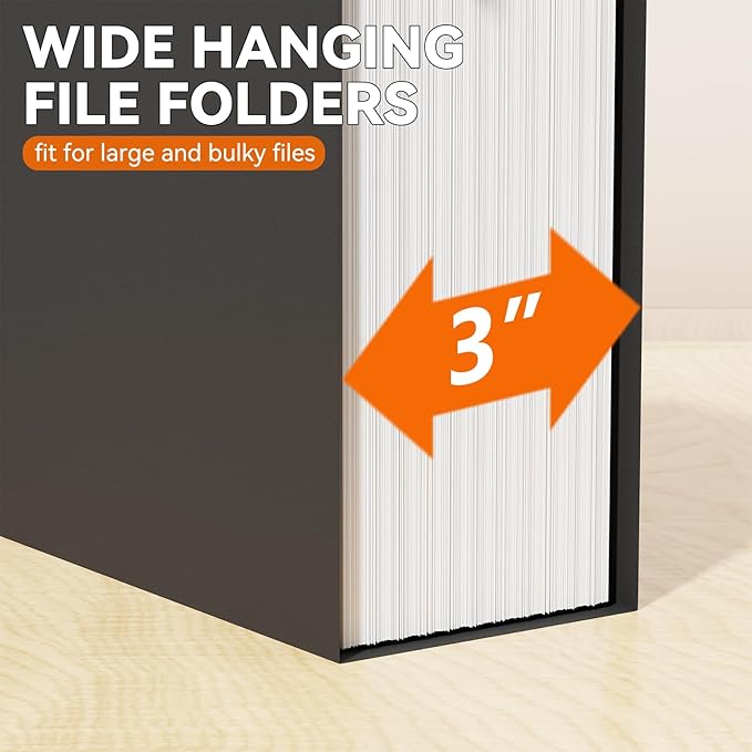 Plastic Hanging File Folder Letter Size,Heavy Duty 3 inch Expansion,Reinforced Black Large Hanging Folders,Insert Gasket,Adjustable Tabs,Filing Cabinet Folders for Office/School/Home,12 Pack