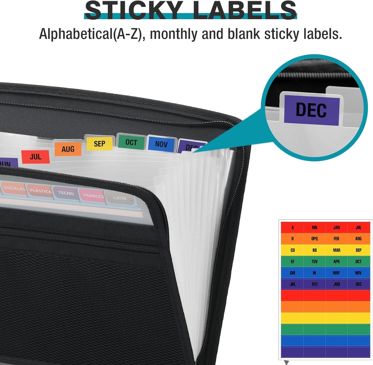 H4D Zippered Accordion File Organizer with Front Mesh Pouch, 13 Pocket Expanding File Folder, Fit for Documents Letter Size A4 Papers, Clear