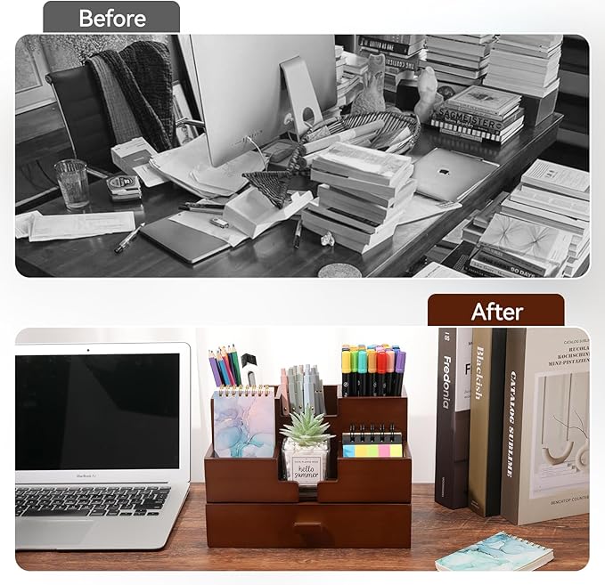 Bamboo Desk Organizer Makeup Storage Drawer Pen Organizer with Drawer bamboo for desk Pencil Holder for Desk