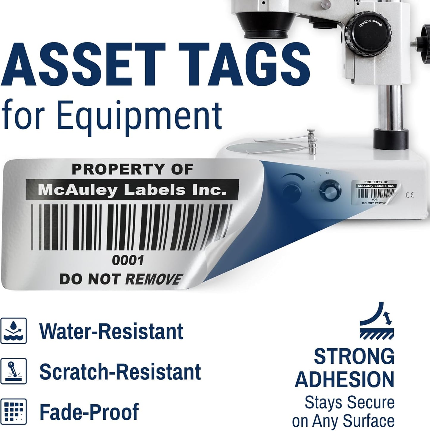 McAuley Labels Custom Asset Tags for Equipment – Numbered, Permanent, Adhesive, Metalized Silver Polyester - Barcode Label - 2x1 Inches