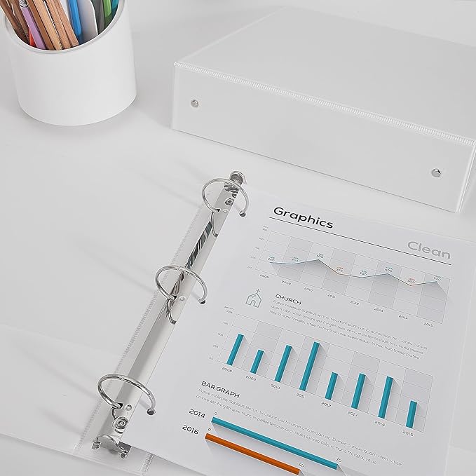 COMIX Sturdy 3 Ring Binder 1.5 inch with Clear View Cover, 1-1/2" Round Ring View Binder, PVC-Free, 300 Sheets Capacity of US Letter Size Paper, Office ＆ School Supplies, 6 Pack (White)