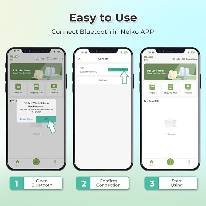 Nelko Label Maker Machine with Tape, P21 Bluetooth Label Printer, Wireless Mini Label Makers with Multiple Templates for School Office Home, Green