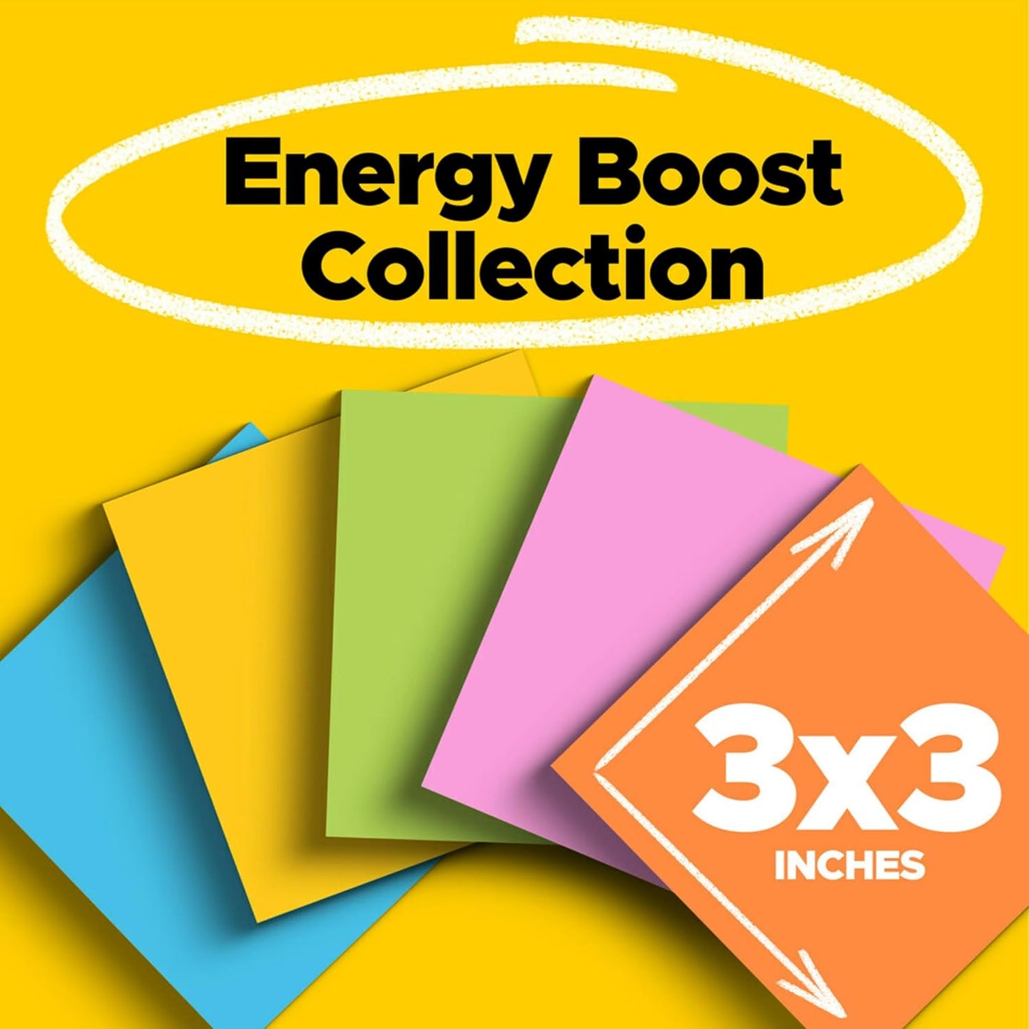 Post-it Super Sticky Notes, 3x3 in, 6 Pads, 2X The Sticking Power, Energy Boost Collection, Bright Colors (Orange, Pink, Blue, Green),Recyclable (654-6SSAU)